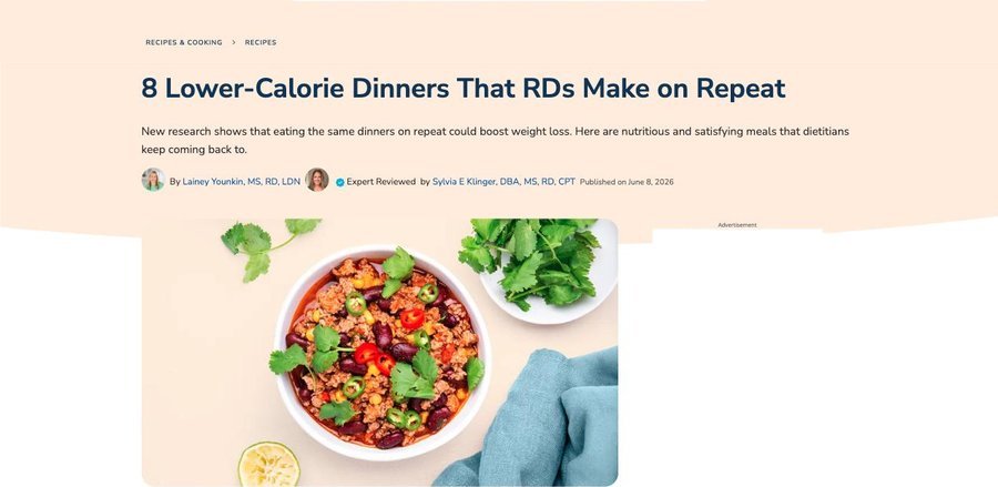 LoseIt article, 8 Lower-Calorie Dinners That RDs Make on Repeat