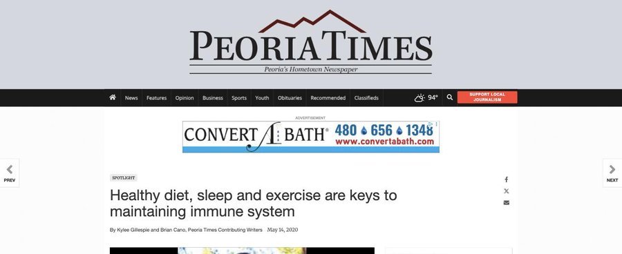 Peoria Times feature on diet, sleep and exercise for immune health